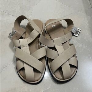 Zara Cream Cross-Strap Sandals NWOT